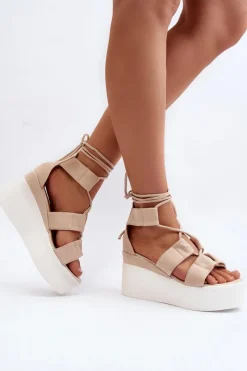 New Boto Sandały Damskie Wiązane Beżowe Helavi