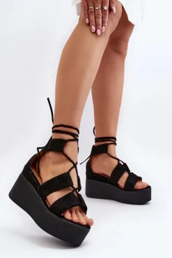 Hot Boto Sandały Damskie Wiązane Czarne Helavi