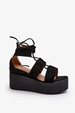 Hot Boto Sandały Damskie Wiązane Czarne Helavi