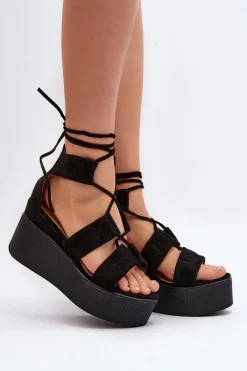 Hot Boto Sandały Damskie Wiązane Czarne Helavi