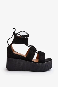 Hot Boto Sandały Damskie Wiązane Czarne Helavi