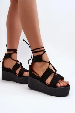 Hot Boto Sandały Damskie Wiązane Czarne Helavi
