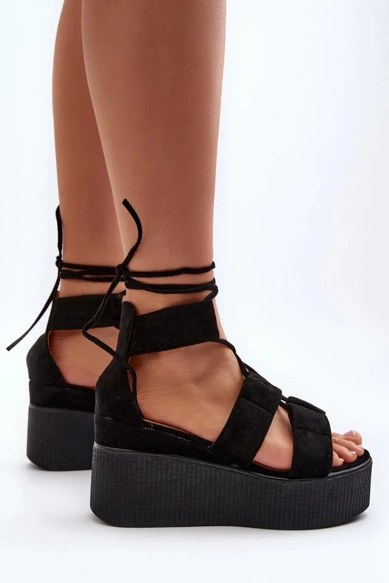 Hot Boto Sandały Damskie Wiązane Czarne Helavi