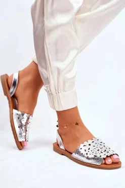 Sandały Płaskie>Evento Sandały Damskie Wsuwane Srebrne I Like Summer