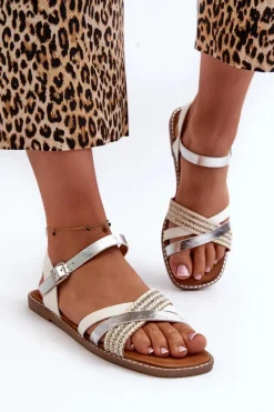 Sandały Płaskie><noscript><img width=