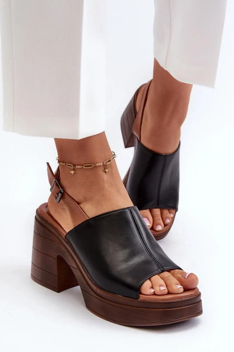 New Sandały Damskie Z Eko Skóry Na Masywnym Obcasie I Platformie Czarne Meeyah Damskie Sandały Na Obcasie