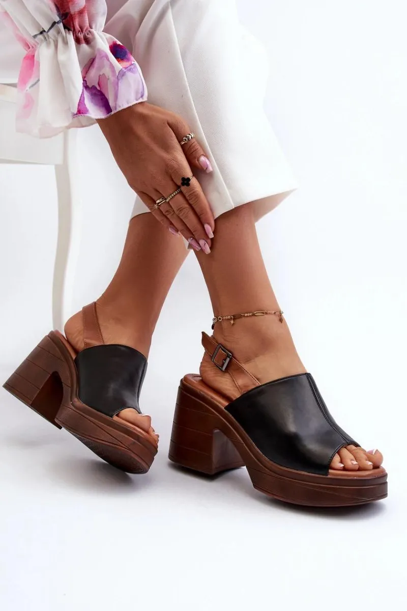 New Sandały Damskie Z Eko Skóry Na Masywnym Obcasie I Platformie Czarne Meeyah Damskie Sandały Na Obcasie