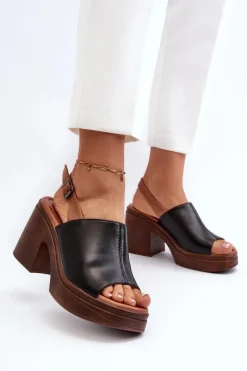 New Sandały Damskie Z Eko Skóry Na Masywnym Obcasie I Platformie Czarne Meeyah Damskie Sandały Na Obcasie