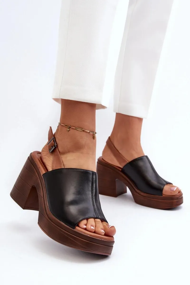 New Sandały Damskie Z Eko Skóry Na Masywnym Obcasie I Platformie Czarne Meeyah Damskie Sandały Na Obcasie