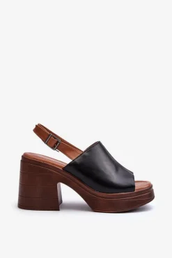 New Sandały Damskie Z Eko Skóry Na Masywnym Obcasie I Platformie Czarne Meeyah Damskie Sandały Na Obcasie