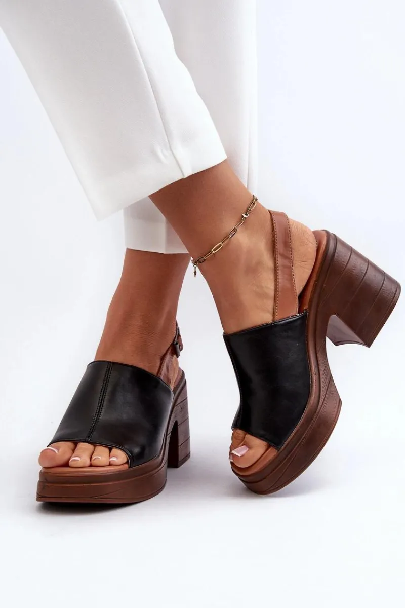 New Sandały Damskie Z Eko Skóry Na Masywnym Obcasie I Platformie Czarne Meeyah Damskie Sandały Na Obcasie