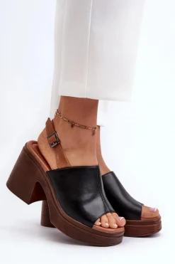 New Sandały Damskie Z Eko Skóry Na Masywnym Obcasie I Platformie Czarne Meeyah Damskie Sandały Na Obcasie