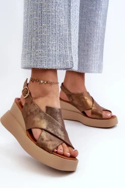 Clearance Boto Sandały Damskie Z Eko Skóry Na Platformie I Koturnie Miedziane Vaiara