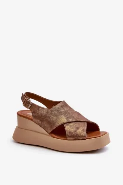 Clearance Boto Sandały Damskie Z Eko Skóry Na Platformie I Koturnie Miedziane Vaiara