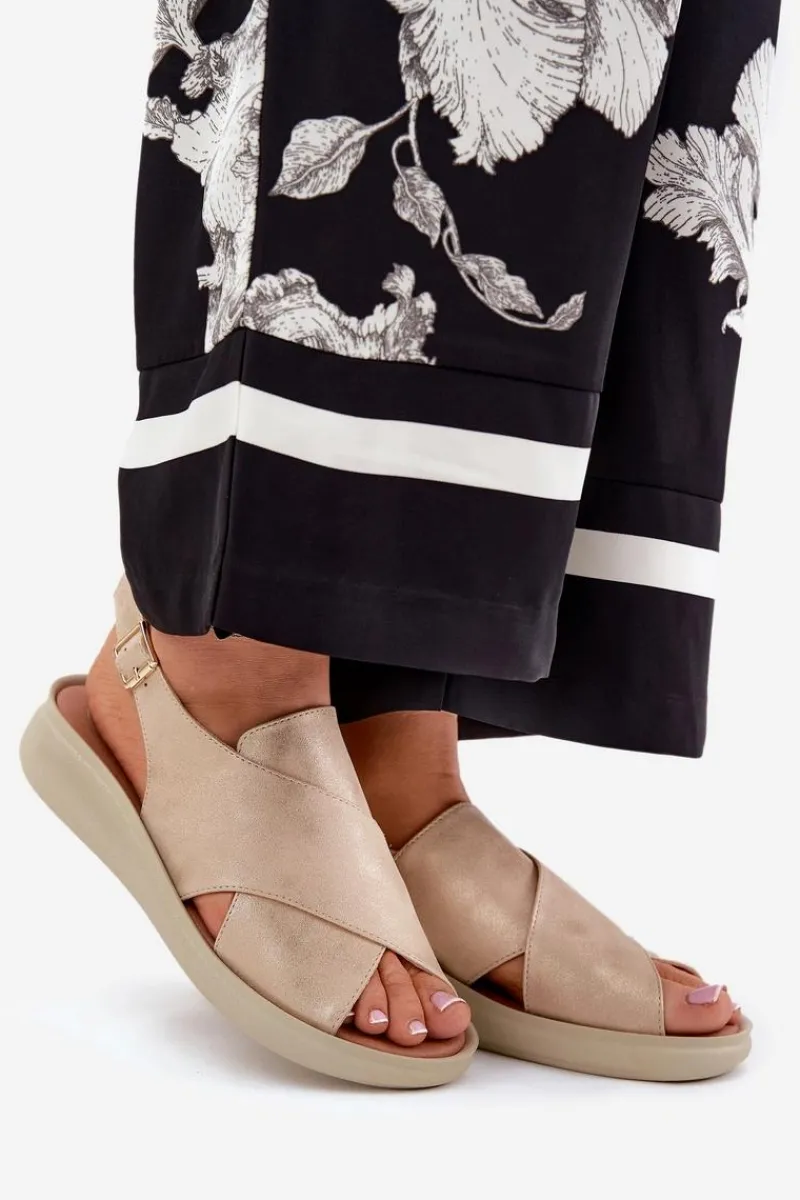 Sandały Z Cholewką|Sandały Na Koturnie>Boto Sandały Damskie Z Eko Skóry Złote Tosmelia Złoty