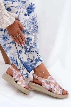 Online Boto Sandały Damskie Z Eko Skóry W Kwiaty Multikolor Tosmelia Wielokolorowy