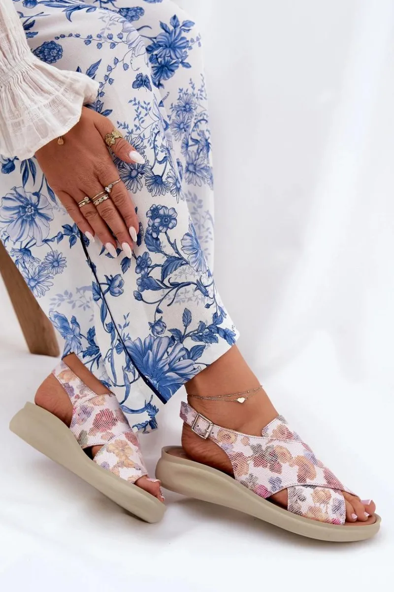 Online Boto Sandały Damskie Z Eko Skóry W Kwiaty Multikolor Tosmelia Wielokolorowy