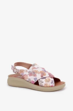 Online Boto Sandały Damskie Z Eko Skóry W Kwiaty Multikolor Tosmelia Wielokolorowy