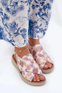 Online Boto Sandały Damskie Z Eko Skóry W Kwiaty Multikolor Tosmelia Wielokolorowy