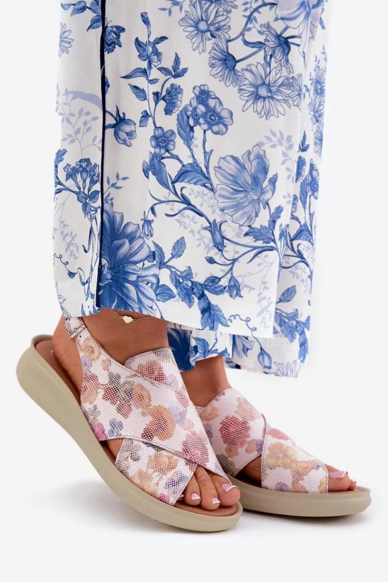 Online Boto Sandały Damskie Z Eko Skóry W Kwiaty Multikolor Tosmelia Wielokolorowy