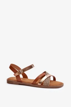 Best Sandały Damskie Z Eko Skóry Sergio Leone SK085H Brązowe Damskie Sandały Płaskie