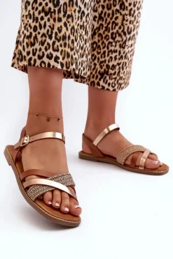 Best Sandały Damskie Z Eko Skóry Sergio Leone SK085H Brązowe Damskie Sandały Płaskie