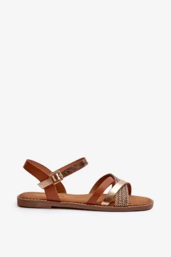 Best Sandały Damskie Z Eko Skóry Sergio Leone SK085H Brązowe Damskie Sandały Płaskie