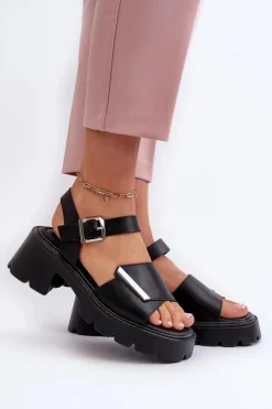 Outlet Buty damskie Vinceza Sandały Damskie Z Eko Skóry Na Obcasie I Platformie Vinceza 36257 Czarne