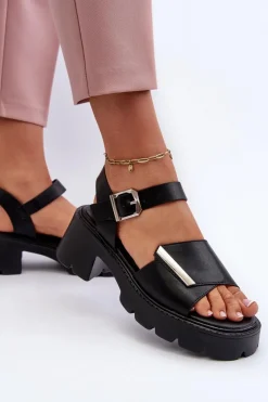 Outlet Buty damskie Vinceza Sandały Damskie Z Eko Skóry Na Obcasie I Platformie Vinceza 36257 Czarne