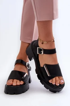 Outlet Buty damskie Vinceza Sandały Damskie Z Eko Skóry Na Obcasie I Platformie Vinceza 36257 Czarne