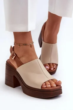 Sandały Na Obcasie>Buty damskie Vinceza Sandały Damskie Z Eko Skóry Na Masywnym Obcasie I Platformie Beżowe Meeyah