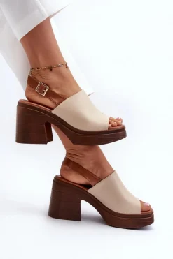 Sandały Na Obcasie>Buty damskie Vinceza Sandały Damskie Z Eko Skóry Na Masywnym Obcasie I Platformie Beżowe Meeyah