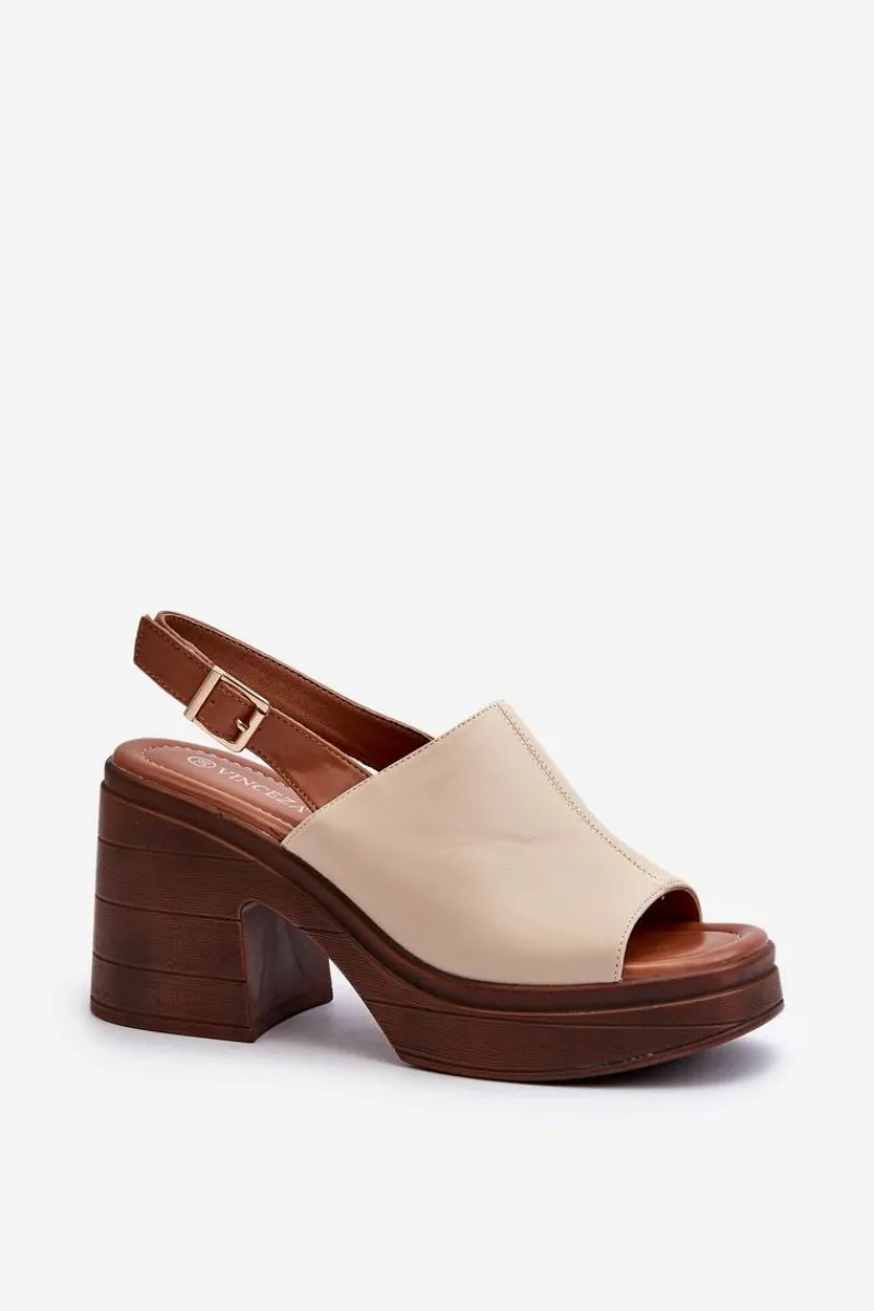 Sandały Na Obcasie>Buty damskie Vinceza Sandały Damskie Z Eko Skóry Na Masywnym Obcasie I Platformie Beżowe Meeyah