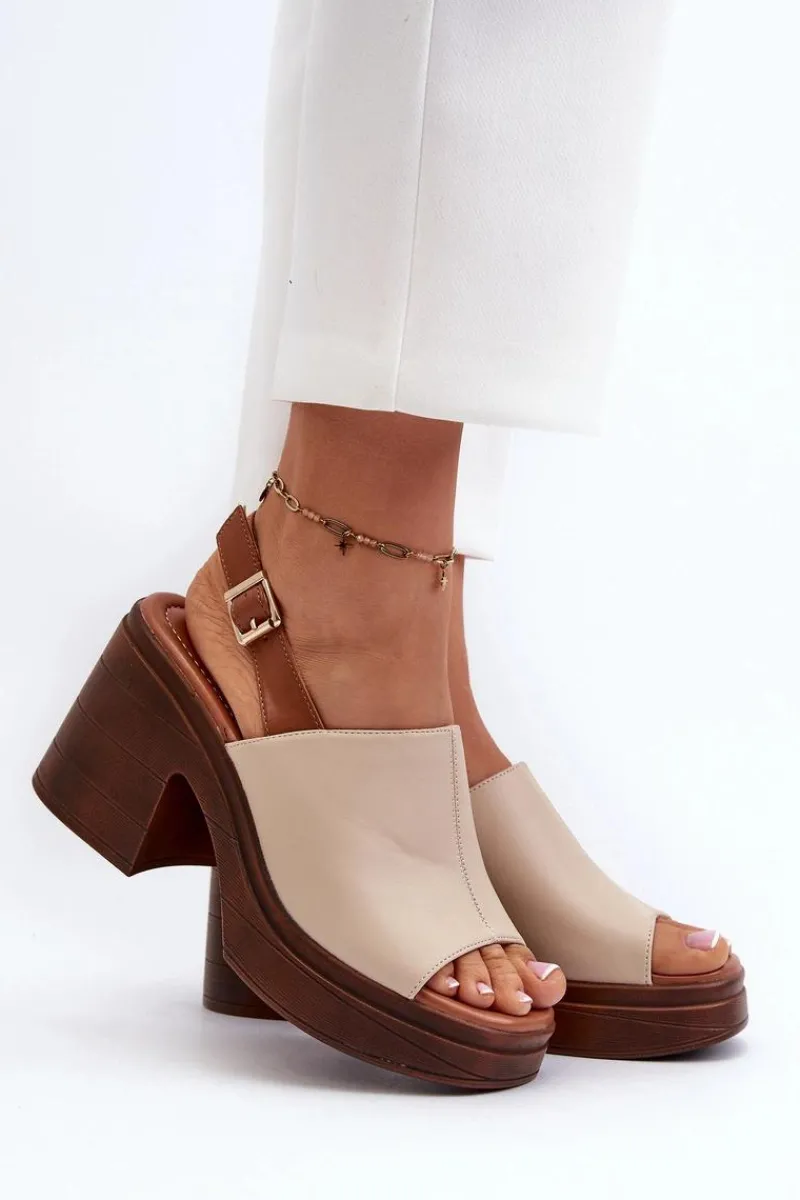 Sandały Na Obcasie>Buty damskie Vinceza Sandały Damskie Z Eko Skóry Na Masywnym Obcasie I Platformie Beżowe Meeyah