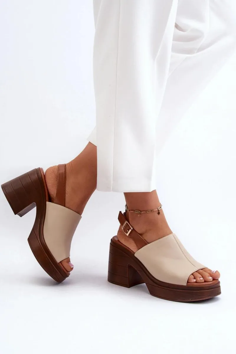 Sandały Na Obcasie>Buty damskie Vinceza Sandały Damskie Z Eko Skóry Na Masywnym Obcasie I Platformie Beżowe Meeyah