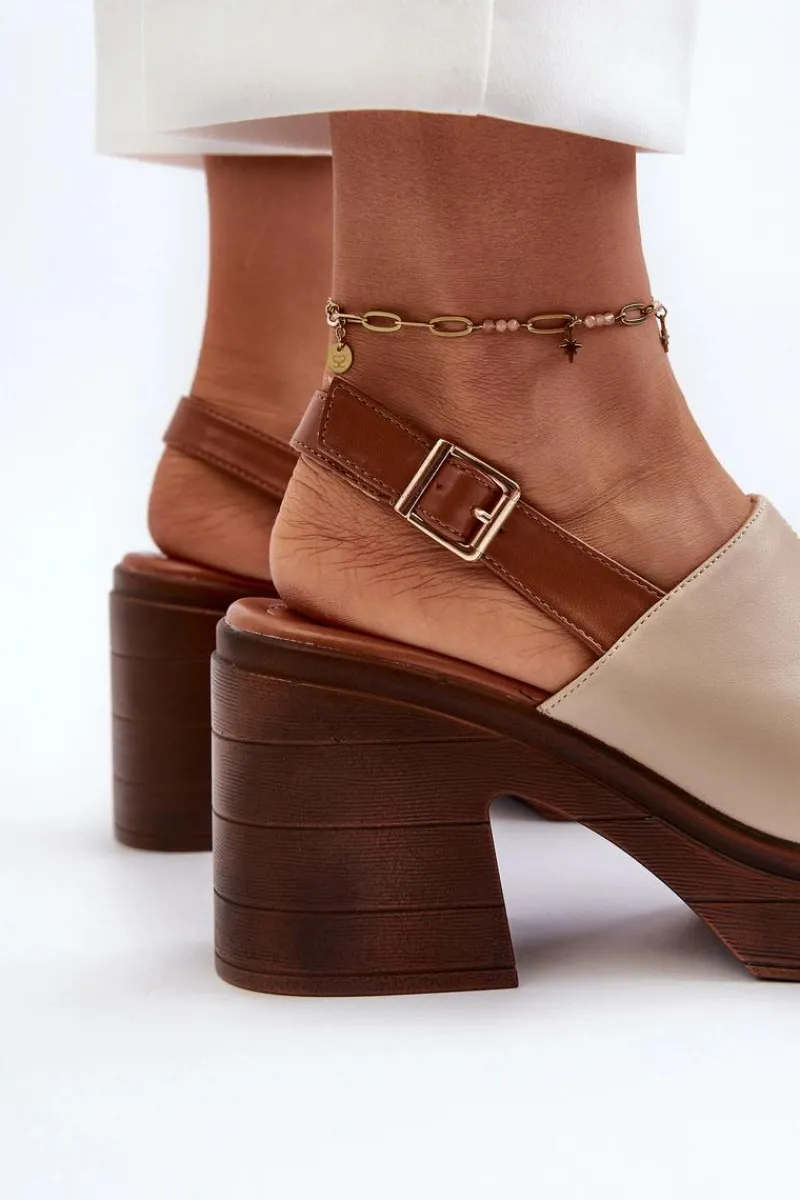 Sandały Na Obcasie>Buty damskie Vinceza Sandały Damskie Z Eko Skóry Na Masywnym Obcasie I Platformie Beżowe Meeyah