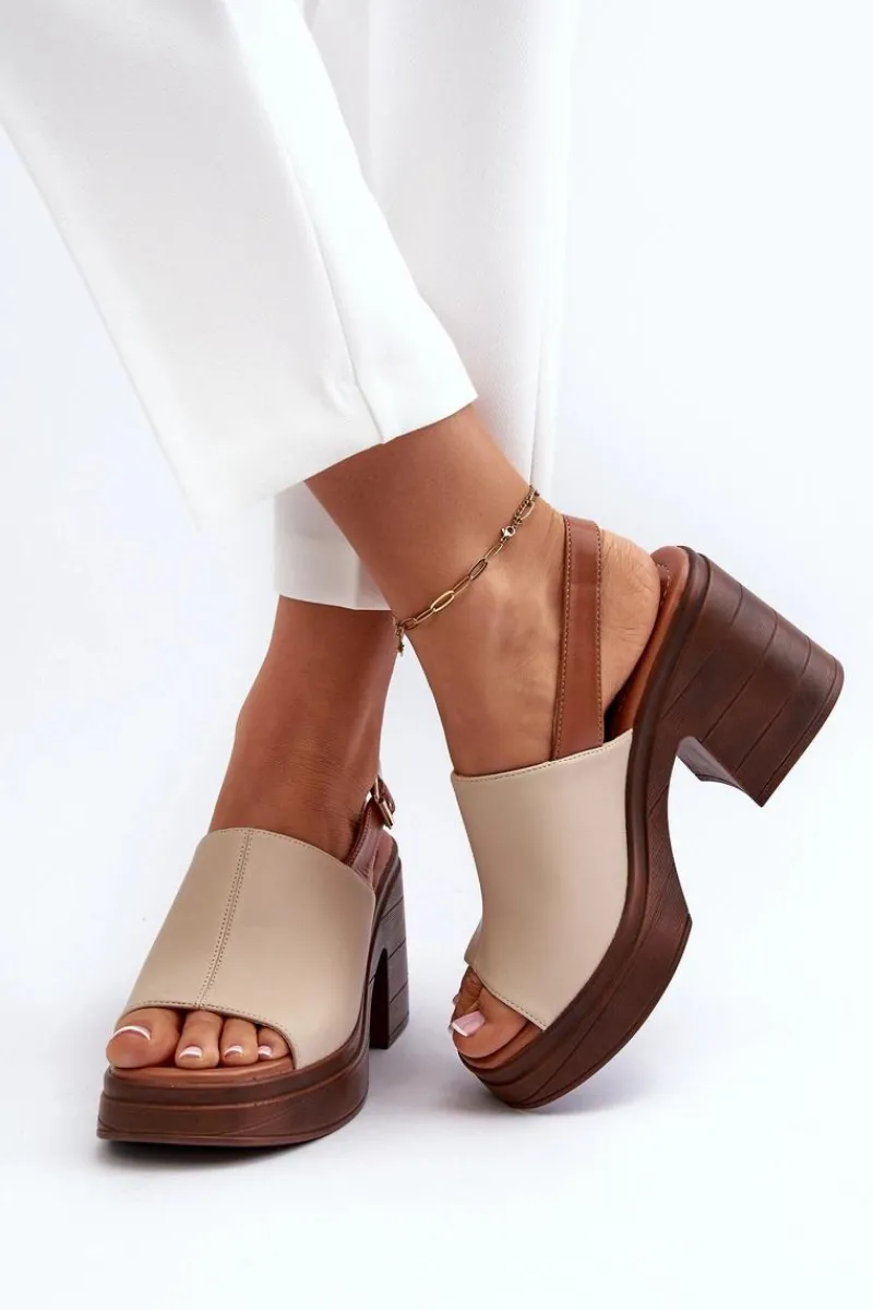 Sandały Na Obcasie>Buty damskie Vinceza Sandały Damskie Z Eko Skóry Na Masywnym Obcasie I Platformie Beżowe Meeyah