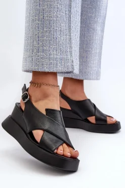Sandały Na Koturnie>Boto Sandały Damskie Z Eko Skóry Na Platformie I Koturnie Czarne Vaiara