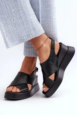 Sandały Na Koturnie>Boto Sandały Damskie Z Eko Skóry Na Platformie I Koturnie Czarne Vaiara