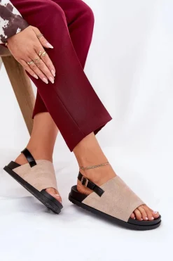 Boto Sandały Damskie Z Eko Zamszu Na Platformie Beżowe Migola