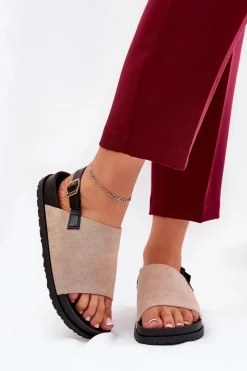 Boto Sandały Damskie Z Eko Zamszu Na Platformie Beżowe Migola