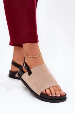 Boto Sandały Damskie Z Eko Zamszu Na Platformie Beżowe Migola