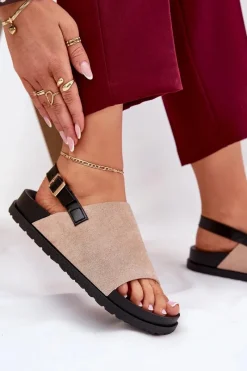 Boto Sandały Damskie Z Eko Zamszu Na Platformie Beżowe Migola