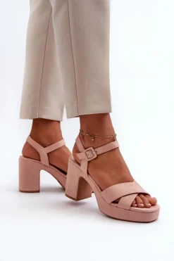 Sandały Na Obcasie>Boto Sandały Damskie Z Eko Zamszu Na Słupku I Platformie Różowe Sakane