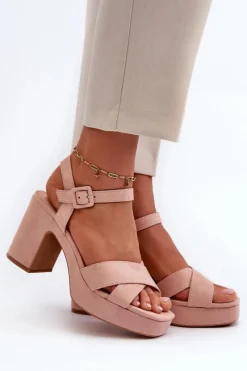 Sandały Na Obcasie>Boto Sandały Damskie Z Eko Zamszu Na Słupku I Platformie Różowe Sakane