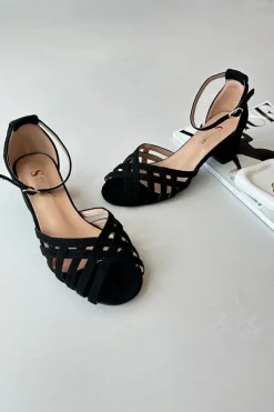 Sandały Na Obcasie>Boto Sandały Damskie Z Eko Zamszu Na Niskim Obcasie Czarne Monsha