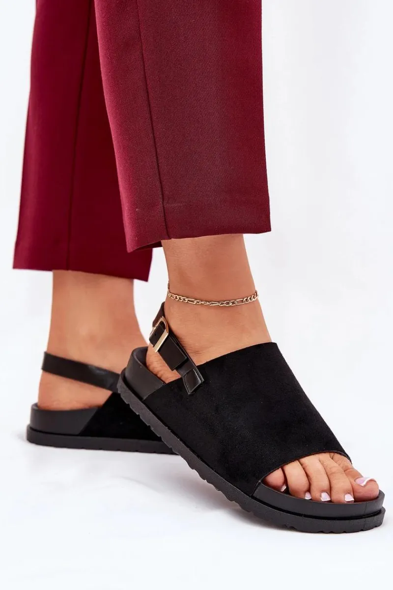 Sandały Płaskie>Boto Sandały Damskie Z Eko Zamszu Na Platformie Czarne Migola Czarny