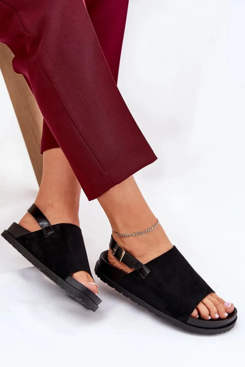 Sandały Płaskie>Boto Sandały Damskie Z Eko Zamszu Na Platformie Czarne Migola Czarny