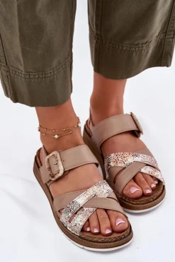 Clearance INBLU Sandały Damskie Z Klamrą GS000056 Beżowe Beżowy