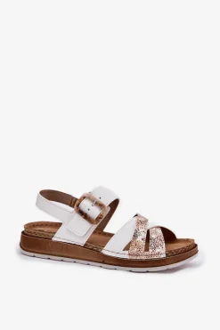 Sandały Na Koturnie|Sandały Płaskie></noscript>INBLU Sandały Damskie Z Klamrą GS000056 Białe Biały